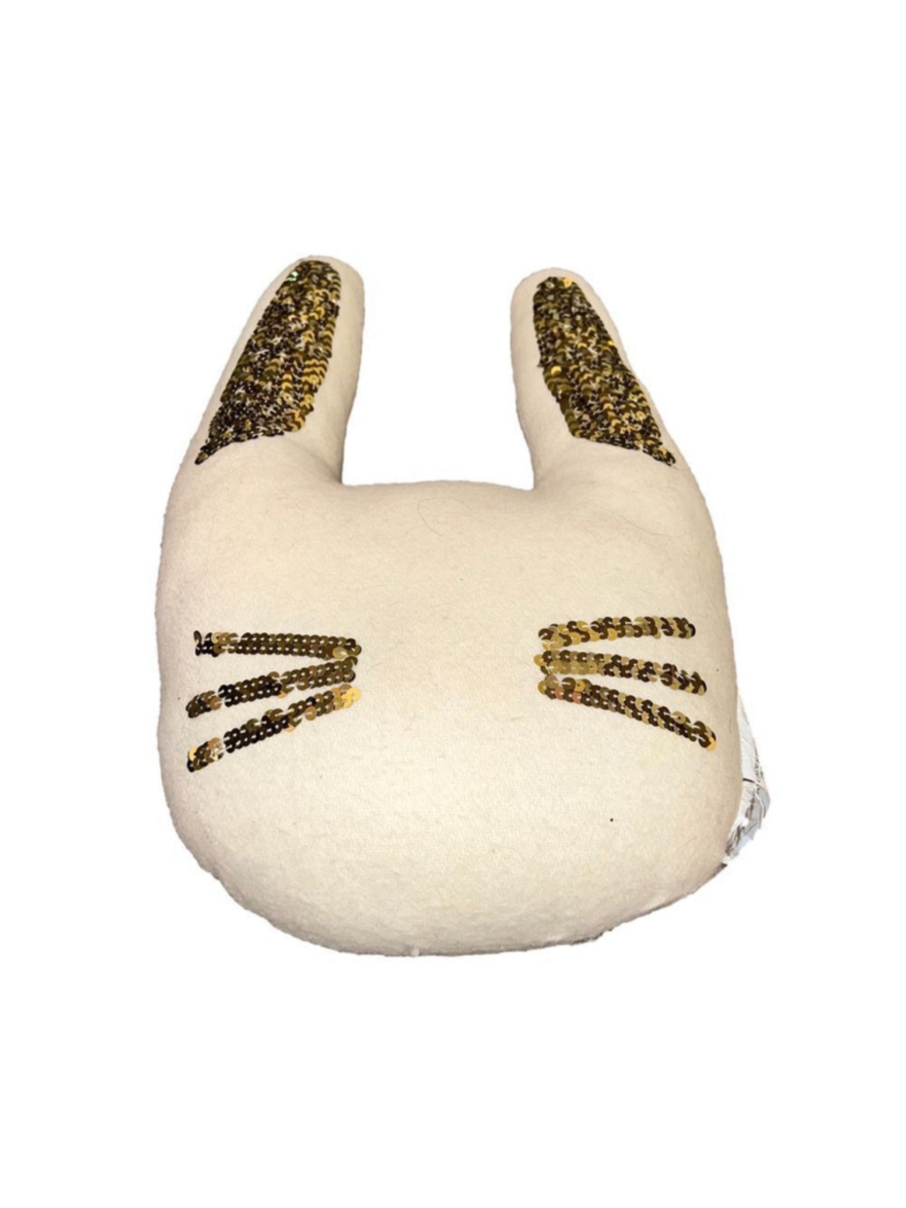 Cat Shaped Decorative Throw Pillow Cream Gold Sequin Ears Whiskers 12x18 - Picture 3 of 3